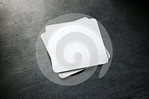 Blank white beer coaster stack mockup, top view