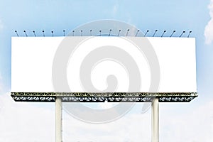 Blank white bill board on steel structure blue sky white cloud