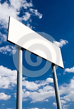 Blank white billboard and blue cloudy sky