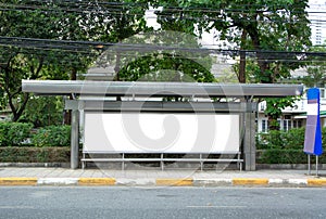 Blank white billboard mockup of bus stop horizontal billboard