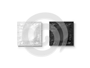 Blank white and black condom packet mockup, isolated, clipping path