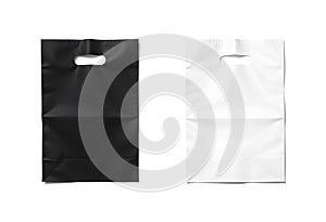 Blank white and black plastic bag mockup with space for your design and branding. 3d rendering.
