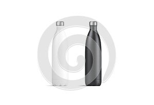 Blank white and black thermo sport bottles mockup