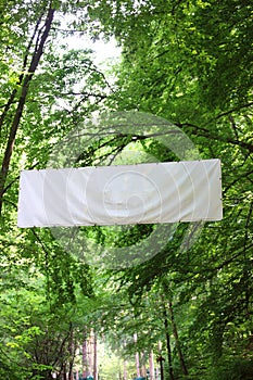 Blank white board banner green trees