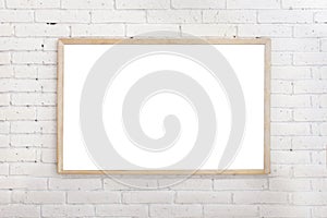 Blank white board with wood frame