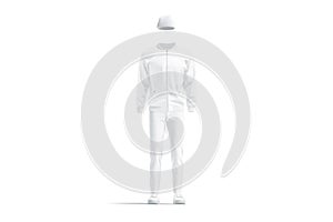 Blank white bomber, beanie, sweatpants and sneakers mockup, front view