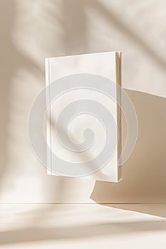 Blank White Book on Beige Background with Soft Shadow