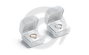 Blank white box with gold and silver diamond ring mockup