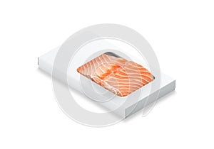 Blank white box pack with salmon mockup, side view