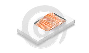 Blank white box pack with salmon mockup, side view