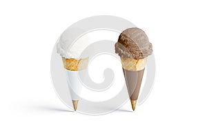 Blank white and brown ice cream cone mockup set, isolated