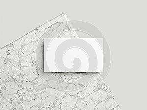 Blank white business card mockup on marble background 3d render illustration for mock up