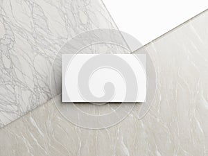 Blank white business card mockup on marble background 3d render illustration for mock up