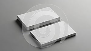 Blank white business card stack mockup on a solid gray background