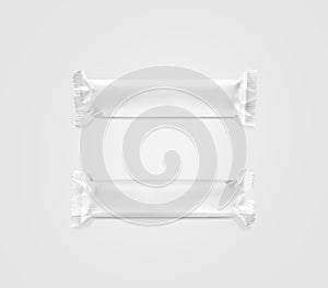 Blank white candy bar plastic wrap mockup top and back