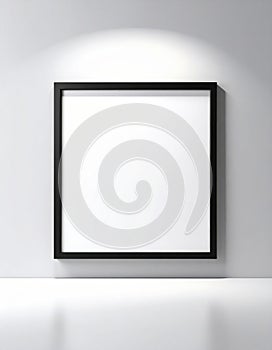 Blank White Canvas in Black Frame on White Wall