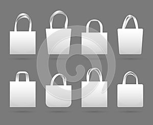 Blank white canvas fabric shopping bag vector templates