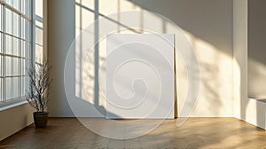 Blank White Canvas Mockup in Minimalist Room with Sunlight