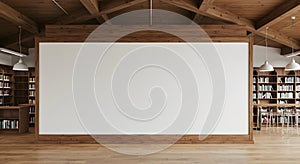 Blank White Canvas in Wood Frame in Library Setting