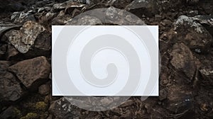Blank white card mockup on rugged earthy-colored rocks, ai generated photo