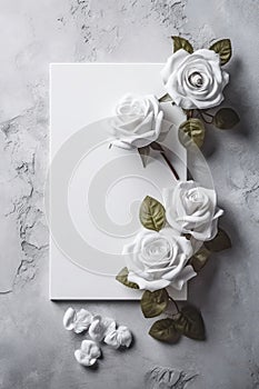 Blank White Card On Silver Background With Roses Postcard. Generative AI