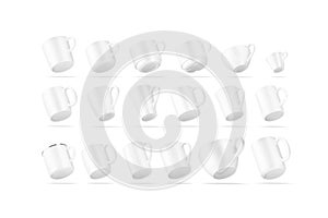 Blank white ceramic mug mockup, different types, no gravity