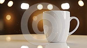 Blank White Ceramic Mug with Warm Bokeh Background