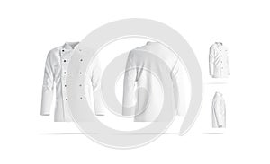 Blank white chef jacket with buttons mockup, different views