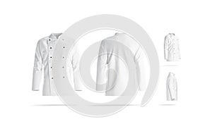 Blank white chef jacket with buttons mockup, different views photo