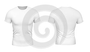 Blank white clean fitted t-shirt mockup, isolated, front and back side view mokcup.