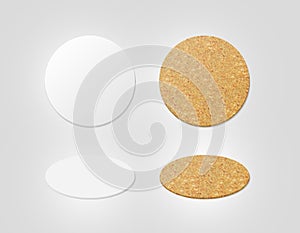 Blank white and cork textured beer coasters mockup, clipping path