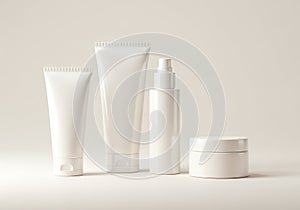 Blank White Cosmetic Packaging Mockup on Beige Background