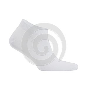 Blank white cotton sport short sock on invisible foot isolated on white background as mock up for advertising, branding, design.