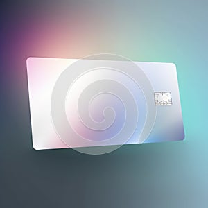 Blank white credit card with microchip on blue, copy space, created using generative ai technology