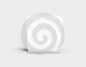Blank white cube isolated on white background.