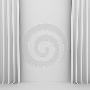 Blank white curtain or drapes on white-gray background