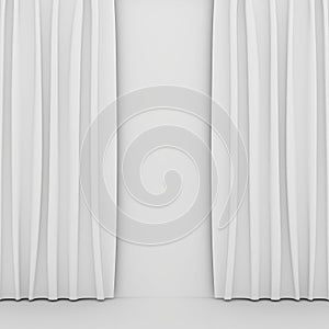 Blank white curtain or drapes on white-gray background