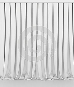 Blank white curtain or drapes on white-gray background