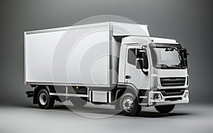 Blank White Delivery Truck Side View on Grey Background Ready for Branding and Advertising Graphics Ideal for Transport Themes