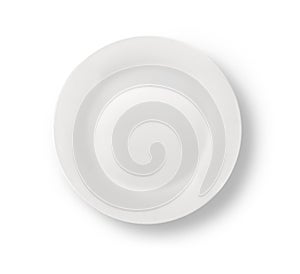 Blank white dinner plate on white.