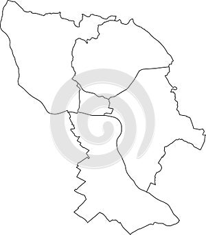 Blank white districts map of the city of Bratislava, Slovakia