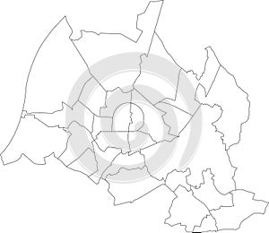Blank white districts map of Karlsruhe, Germany