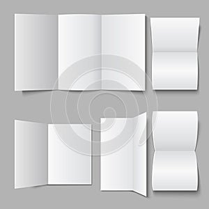 Blank white document leaflet. 3d advertising pamphlet brochure or flyer vector mock up