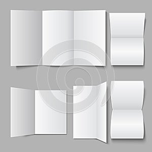 Blank white document leaflet. 3d advertising pamphlet brochure or flyer vector mock up photo