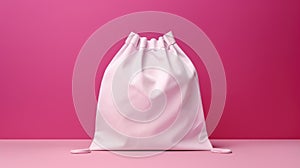 Blank white drawstring bag on pink background