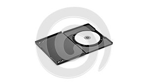 Blank white dvd disk in black plastic case mockup, isolated