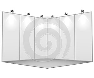 Blank white exhibition stand 3x3 sections template.