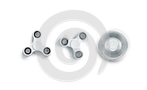 Blank white fidget spinner mockup, static and spin, top view