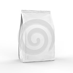 Blank white foil or paper food stand up pouch mockup, snack sachet bag packaging mock up photo