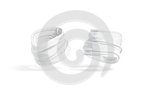 blank white folded neck gaiter mockup, half-turned view, side back